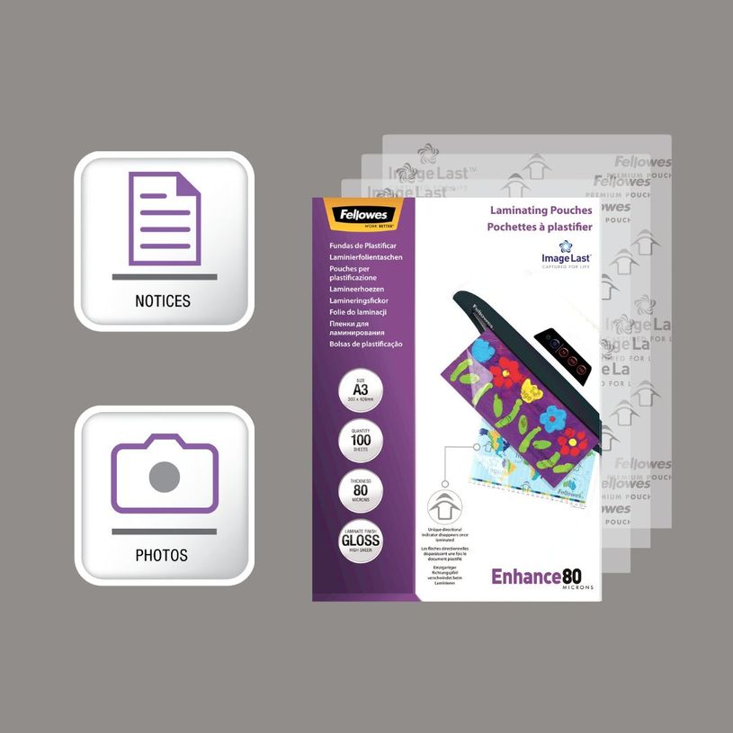 0077511530623-Fellowes - 100 pochettes de plastification A3 (303 x 426 mm) - 80 microns - brillantes --4