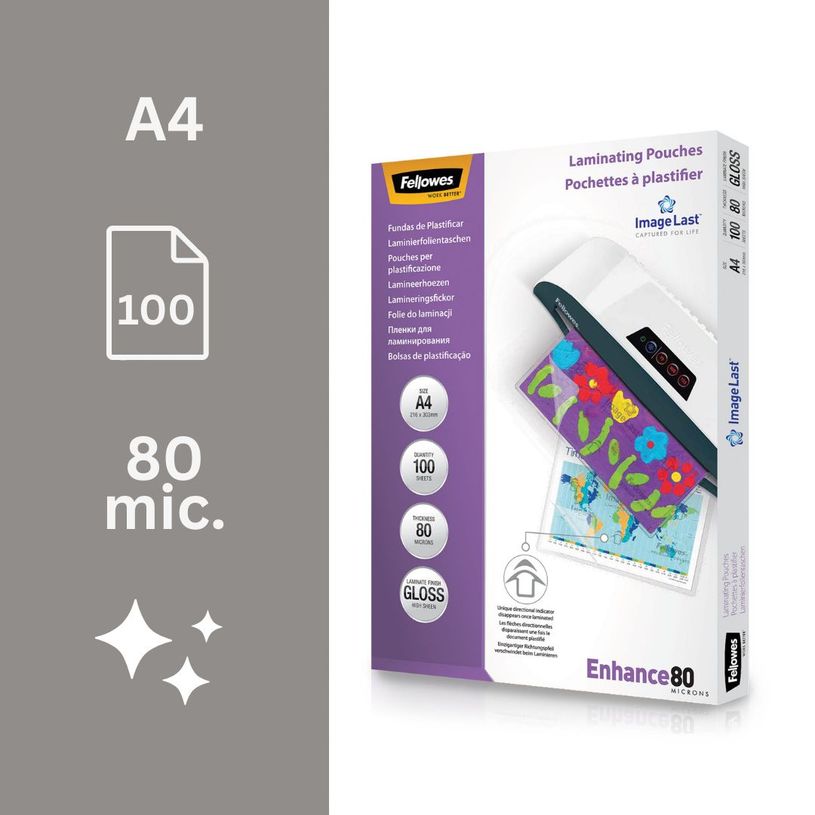 0077511530616-Fellowes - 100 pochettes de plastification A4 (216 x 303 mm) - 80 microns - brillantes --1
