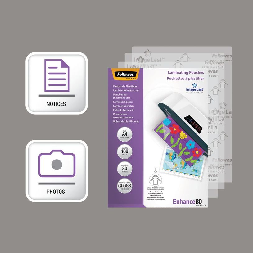 0077511530616-Fellowes - 100 pochettes de plastification A4 (216 x 303 mm) - 80 microns - brillantes --4