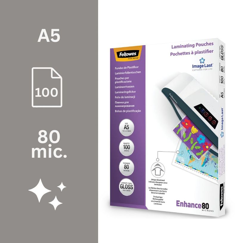 0077511530609-Fellowes - 100 pochettes de plastification A5 (154 x 216 mm) - 80 microns - brillantes --1