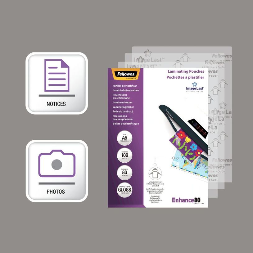 0077511530609-Fellowes - 100 pochettes de plastification A5 (154 x 216 mm) - 80 microns - brillantes --4
