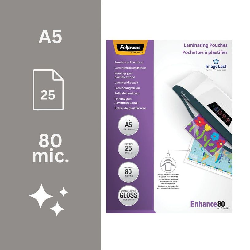 077511539602-Fellowes - 25 pochettes de plastification A5 (154 x 216 mm) - 80 microns - brillantes --1