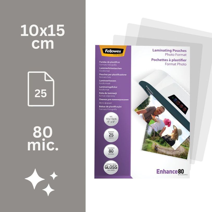 077511544064-Fellowes - 25 pochettes de plastification photo (108 x 159 mm) - 80 microns - brillantes --1