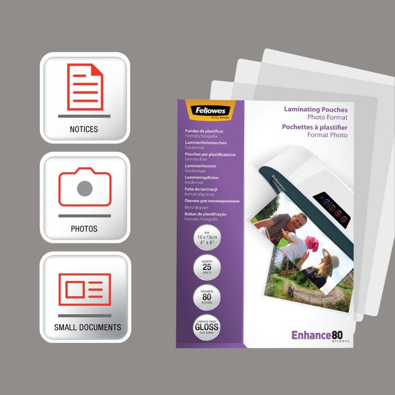077511544064-Fellowes - 25 pochettes de plastification photo (108 x 159 mm) - 80 microns - brillantes --4