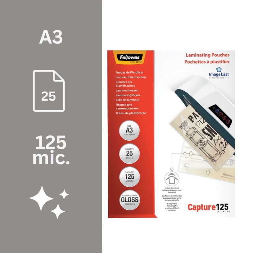 077511539657-Fellowes - 25 pochettes de plastification A3 (303 x 426 mm) - 125 microns - brillantes --1
