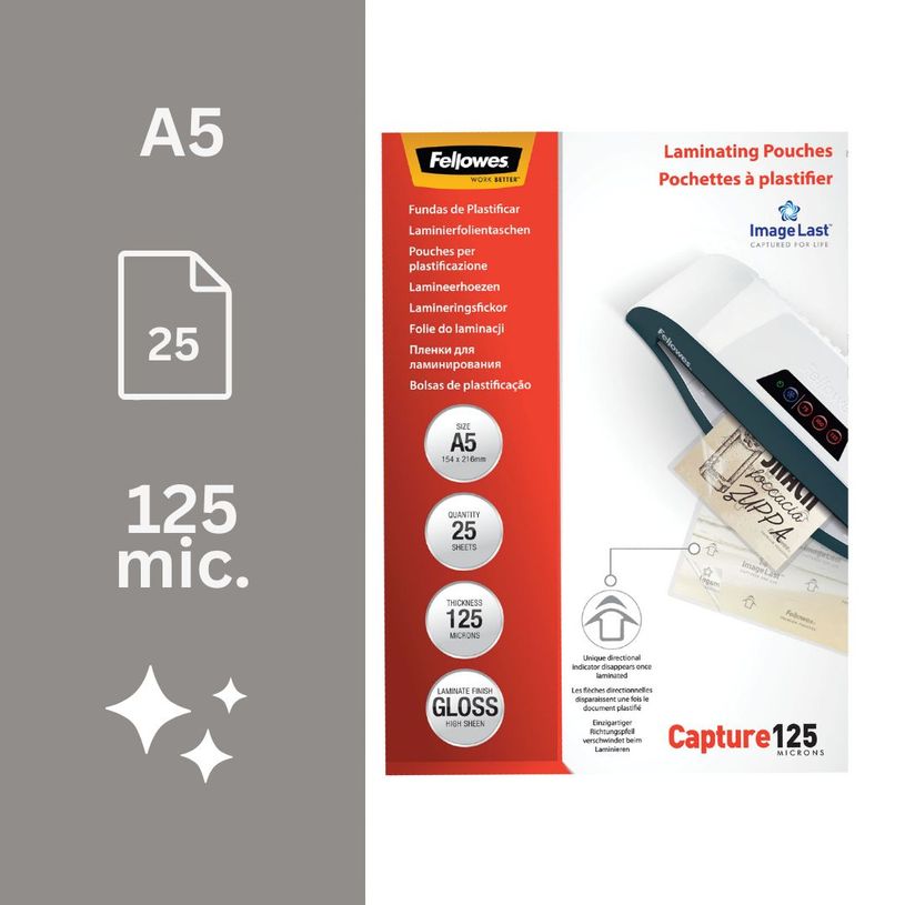 077511539619-Fellowes - 25 pochettes de plastification A5 (154 x 216 mm) - 125 microns - brillantes --1