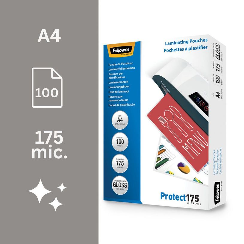 0077511530876-Fellowes - 100 pochettes de plastification A4 (216 x 303 mm) - 175 microns - brillantes --1