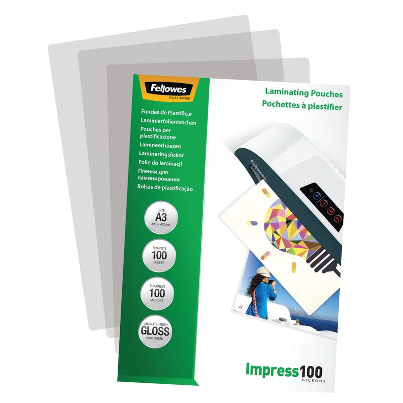 0400791407482-Fellowes - 100 pochettes de plastification A3 (303 x 426 mm) - 100 microns - brillantes -P_79140748_4-3