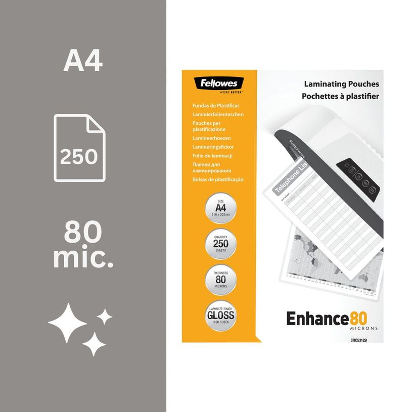 043859521838-Fellowes - 250 pochettes de plastification A4 (216 x 303 mm) - 80 microns - brillantes--1