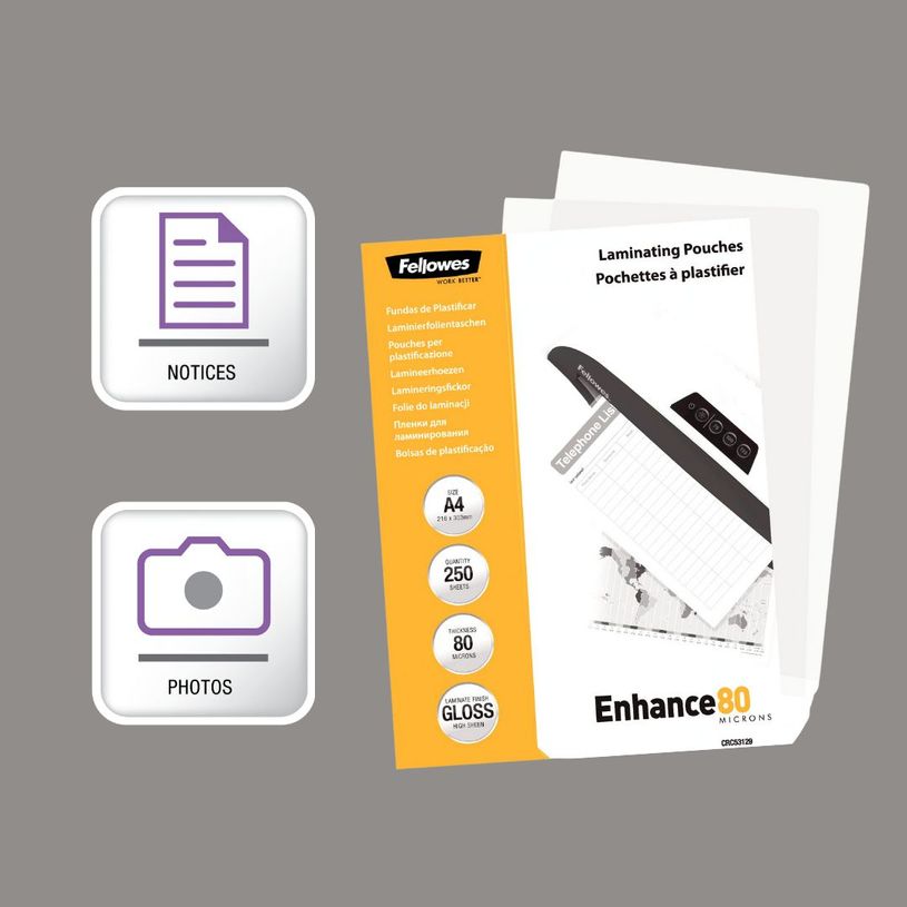 043859521838-Fellowes - 250 pochettes de plastification A4 (216 x 303 mm) - 80 microns - brillantes--3