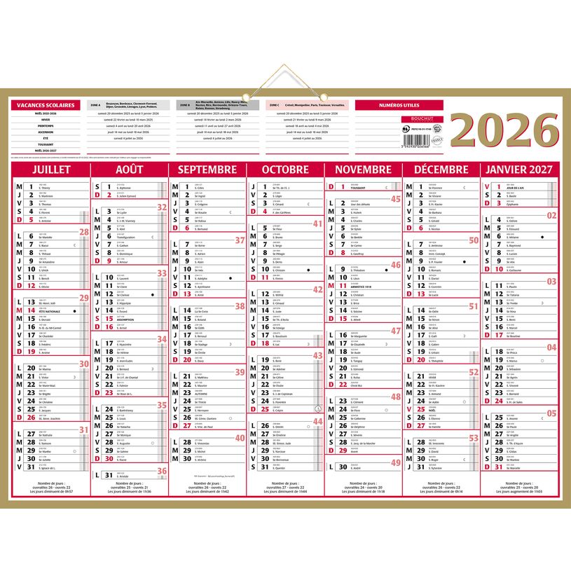 3592930026566-Calendrier bancaire année civile BOUCHUT "Quarantor" 40,5 x 55 cm Pefc 70 %--1