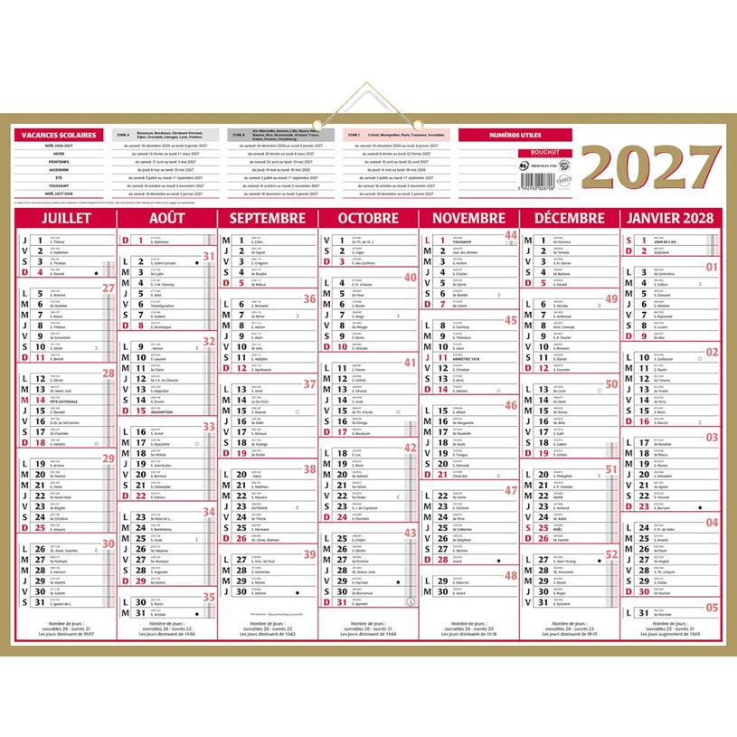 3592930028706-Calendrier bancaire année civile BOUCHUT "Quarantor" 40,5 x 55 cm Pefc 70 %--1