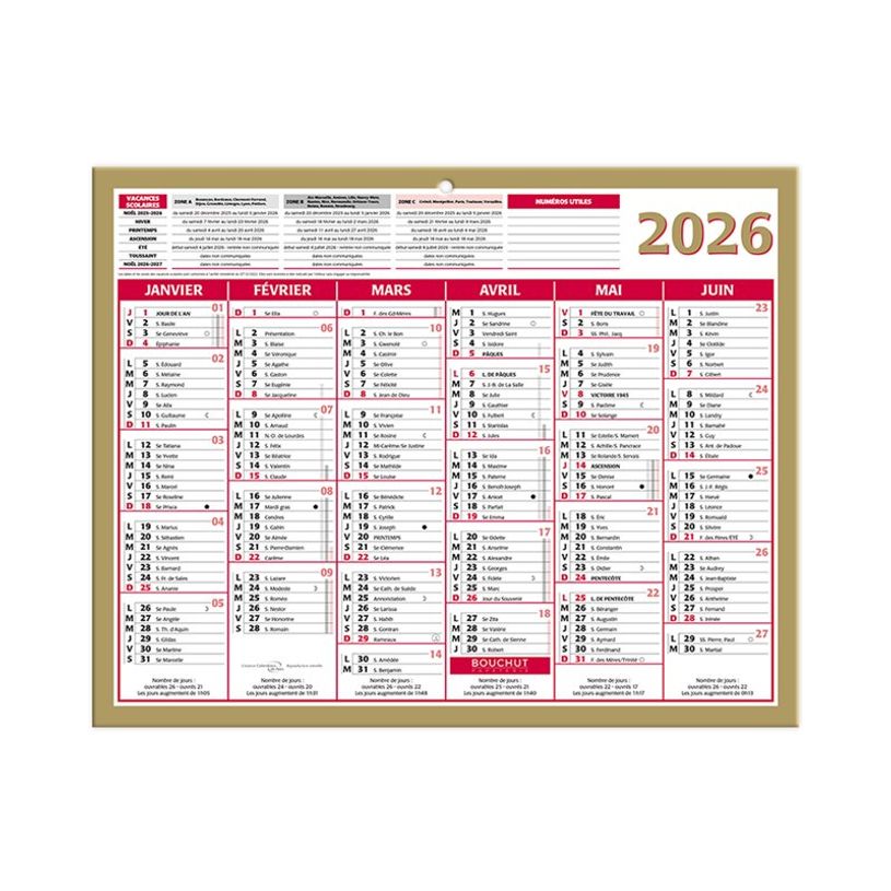 3592930028683-Calendrier bancaire année civile BOUCHUT "Lunor" 21 x 26,5 cm coloris or Pefc 70 %-P_79142637_1-3