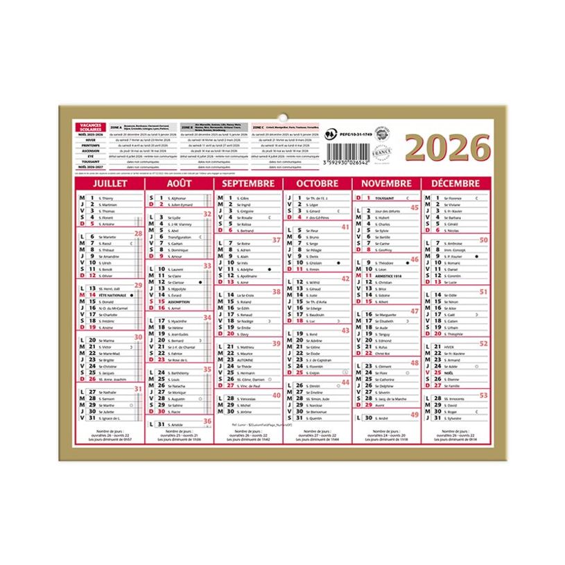 3592930028683-Calendrier bancaire année civile BOUCHUT "Lunor" 21 x 26,5 cm coloris or Pefc 70 %-P_79142637_2-2
