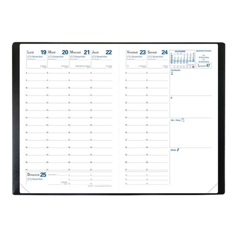 3371010121014-Quo Vadis - Agenda avec répertoire - Affaires - Semainier Planning - Français - Club - Noir - 14 mois de décembre à janvier - 10x15 cm - Papier Clairefontaine b-P_79143071_1-5