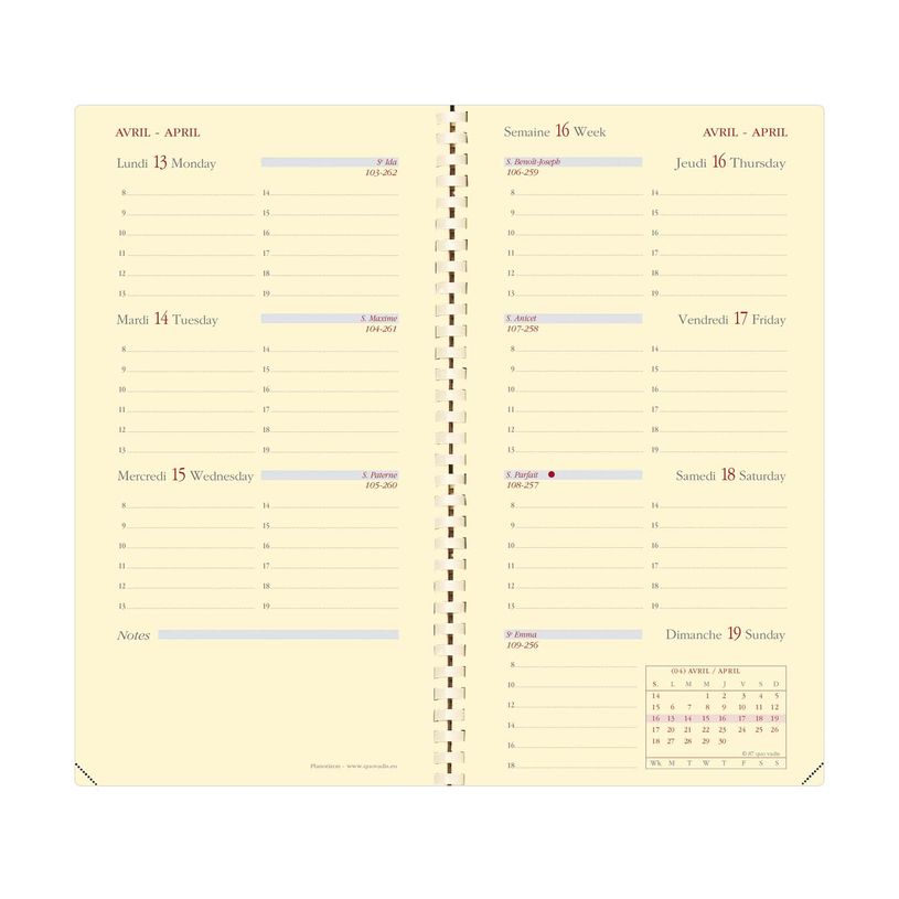 3371010448449-Agenda de poche Soho Planorizon - 1 semaine sur 2 pages - 8,8 x 17 cm - rouge - Quo Vadis--1