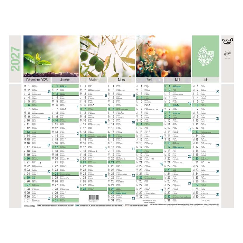3371010263950-Quo Vadis - Calendrier mural - Français - Equology - § - 14 mois de décembre à janvier - 27x21 cm - Papier Clairefontaine recyclé - Fabri--0