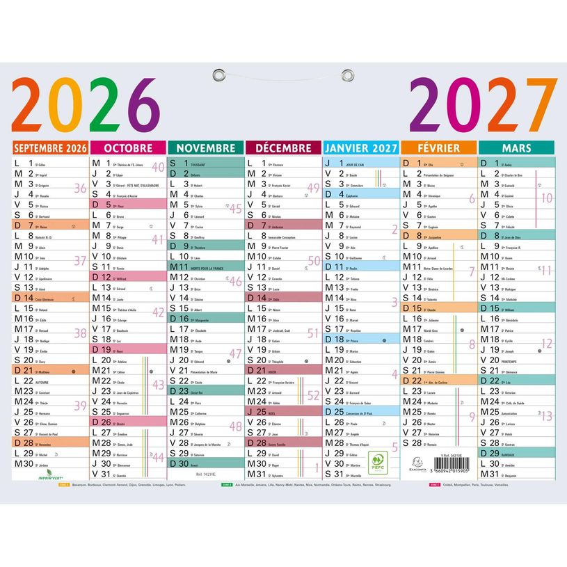 3660942015905-Calendrier Multicolore - 7 mois par face - 43 x 33,5 cm - Septembre à Septembre - Exacompta--0