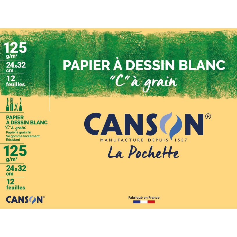 3148950271013-Canson C à grain - Pochette papier à dessin - 12 feuilles - 24 x 32 cm - 125 gr - blanc-P_79144688_1-0