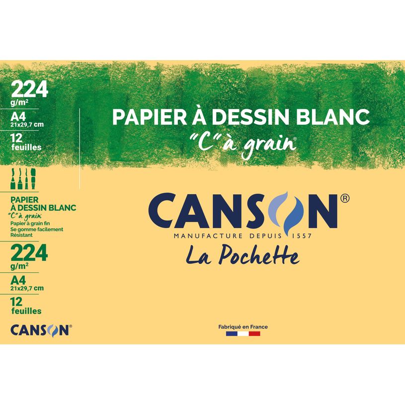 3148950271143-Canson C à grain - Pochette papier à dessin - 12 feuilles - A4 - 224 gr - blanc-P_79144693_1-0