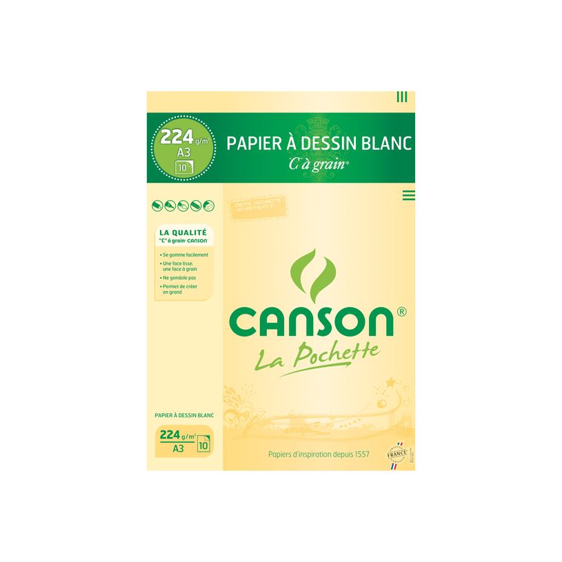 3148950023193-Canson C à grain - Pochette papier à dessin - 10 feuilles - A3 - 224 gr - blanc-P_79144694_1-0