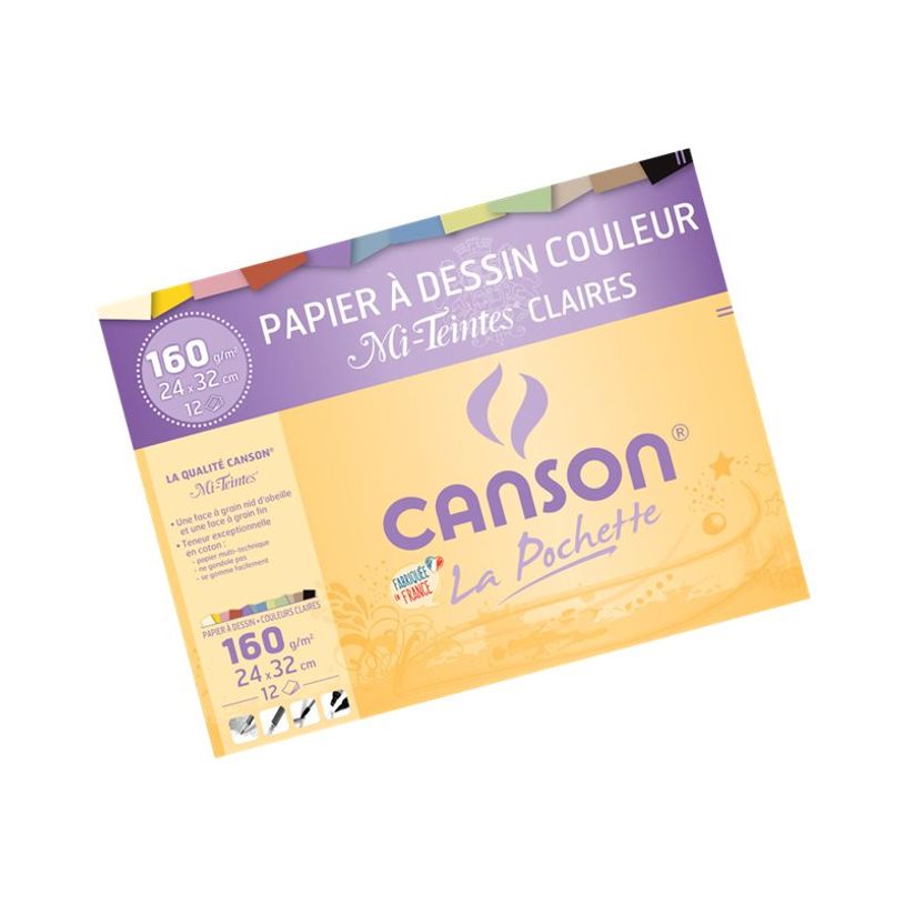 3148950027764-Canson - Pochette papier à dessin couleur - 12 feuilles - 24 x32 cm - 160 gr - mi-teintes -P_79144697_2-1