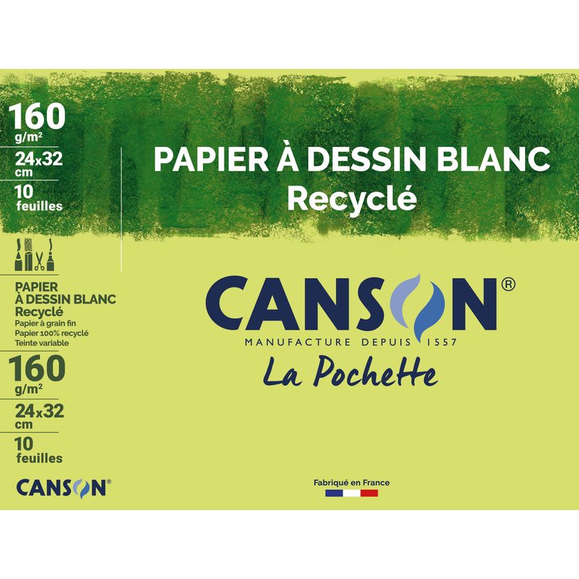 3148957771004-Canson - Pochette papier à dessin recyclé - 10 feuilles - 24 x 32 cm - 160 gr - blanc--0