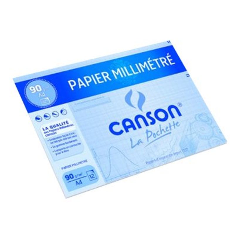 3148950671165-Canson - pochette papier à dessin  millimétré - 12 feuilles - A4 - 90G - bleu-P_79144767_1-0