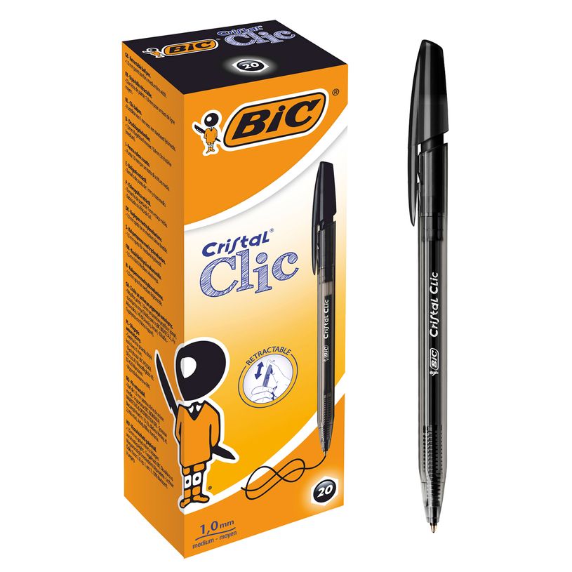 0070330171619-BIC Cristal Clic - 20 Stylos à bille - noir - 1 mm - rétractable-P_79145703_1-0