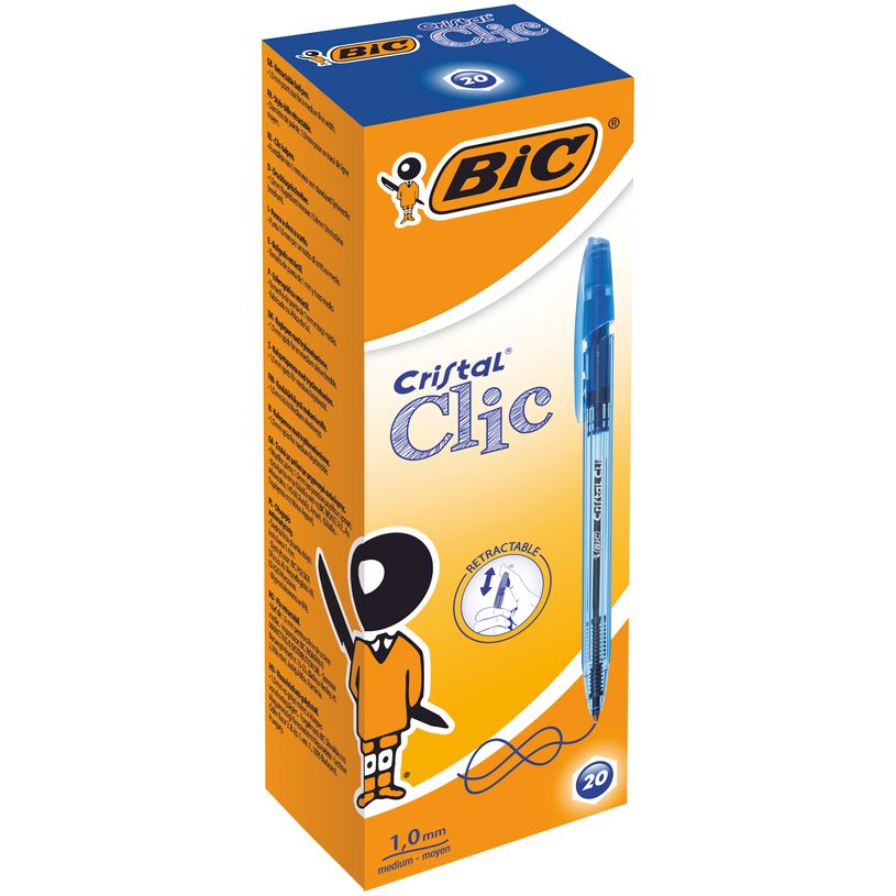 0400791457050-BIC Cristal Clic - 20 Stylos à bille - bleu - 1 mm - rétractable-P_79145705_1-0