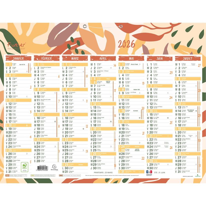 3660942016506-Calendrier recyclé Forever 7 mois par face - 33,5 x 43 cm - Exacompta--0