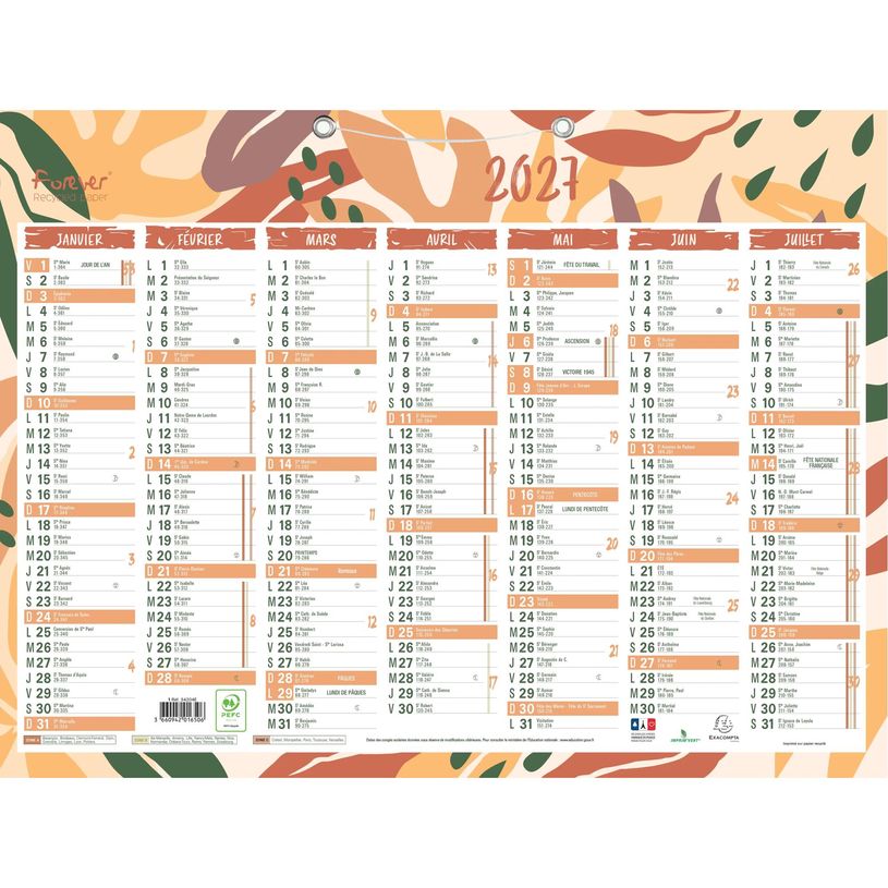 3660942016506-Calendrier recyclé Forever - 7 mois par face - 43 x 33,5 cm - Exacompta--0