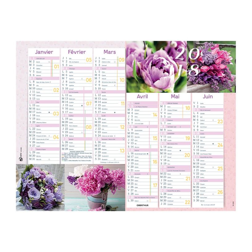 3664447125527-Oberthur Fleurs - Calendrier 6 mois par face - 21 x 27 cm-P_79148026_1-2