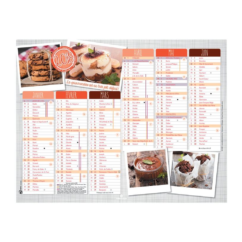 3664447125565-Oberthur Cuisine et Saveurs - Calendrier 6 mois par face - 33,5 x 43 cm-P_79148030_1-2