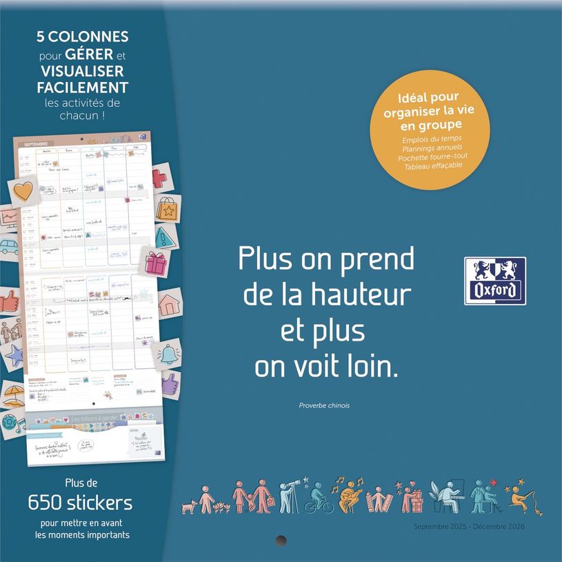 3147281981417-Calendrier Oxford Family 16 mois (septembre à décembre) - 1 mois sur 2 pages - 30 x 30 cm - turquoise--0
