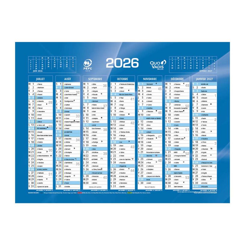 3371010235384-Quo Vadis - Calendrier bancaire 7 mois par face - 13,5 x 18 cm - bleu--1