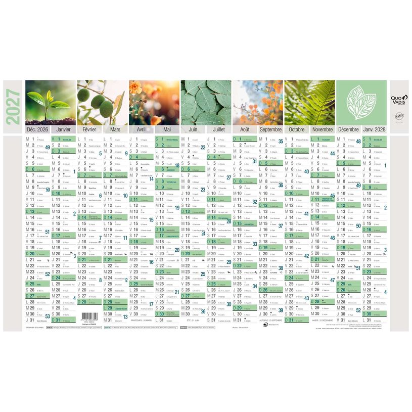 3371010263998-Quo Vadis - Calendrier mural - Français - Equology - § - 14 mois de décembre à janvier - 65x40,5 cm - Papier Clairefontaine recyclé - Fabri--0