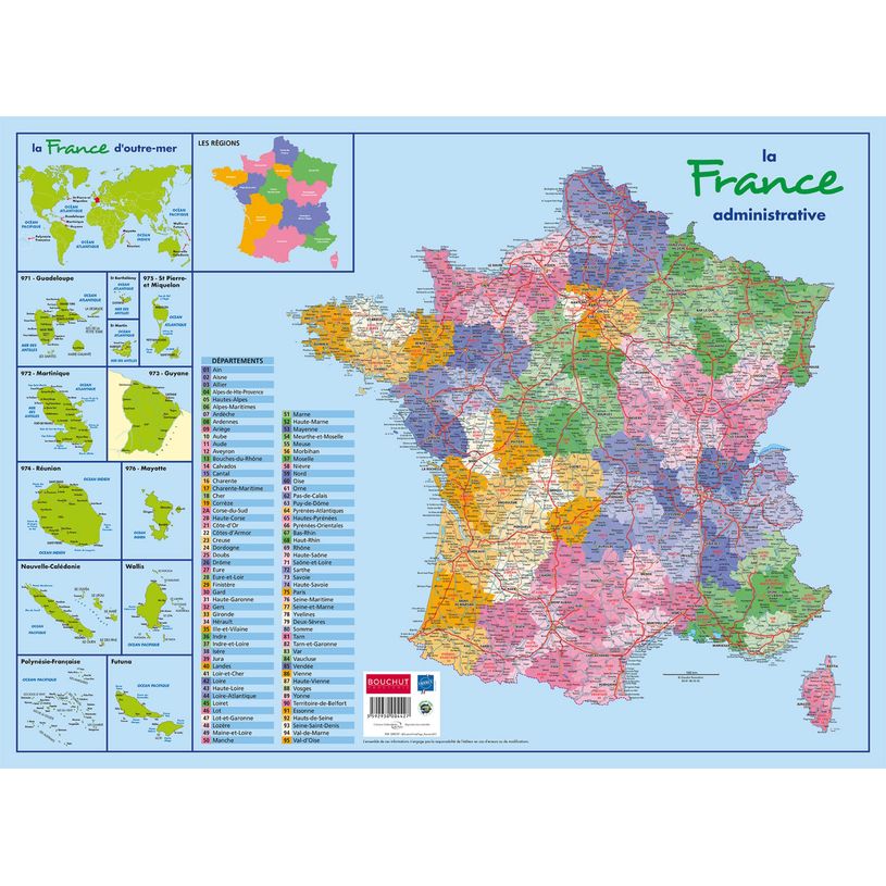 3592930004427-Sous-main carton rigide Carte France Administrative - 40,5 x 55 cm - Bouchut--0
