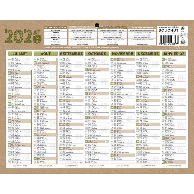 3592930026597-Calendrier bancaire année civile BOUCHUT "Natura Mini" 21 x 26,5 cm coloris beige--1