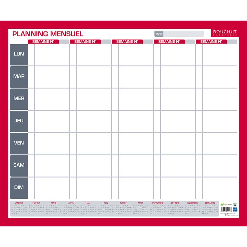 3592930004557-Planning Mensuel Perpétuel - 50 x 60 cm - Bouchut--0