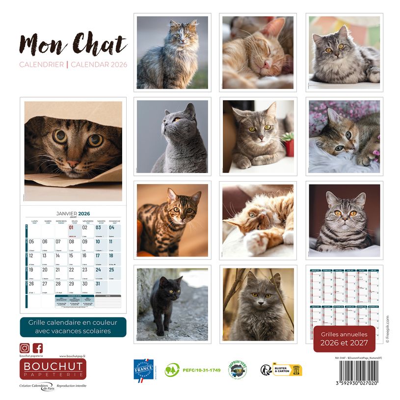 3592930027020-Calendrier illustré BOUCHUT 30 x 30 cm MON CHAT Pefc 70 %--2