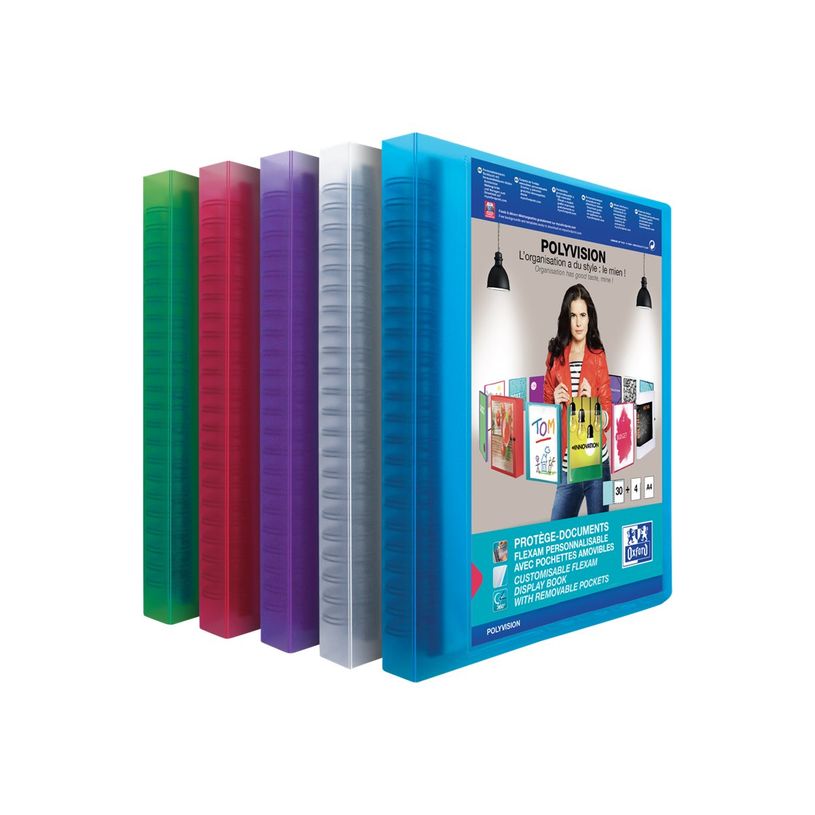 3045053360340-Oxford Polyvision - Porte vues personnalisable à pochettes amovibles Flexam - 60 vues - A4 - disponible dans diff