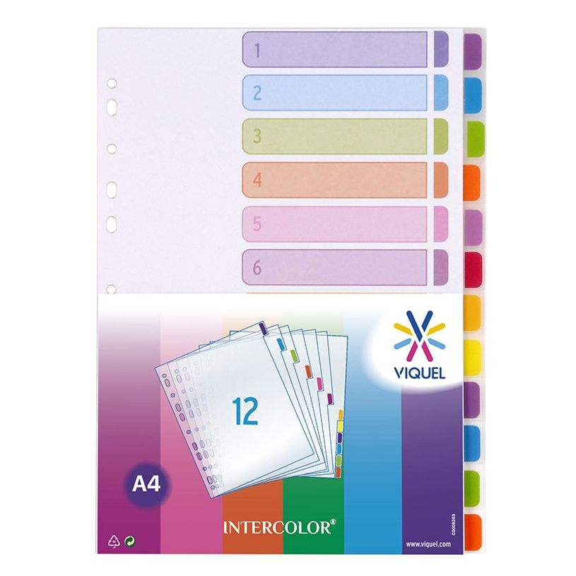 3135251583570-Viquel Intercolor - Intercalaire 12 positions - A4 - polypropylène coloré-P_79348701_2-1