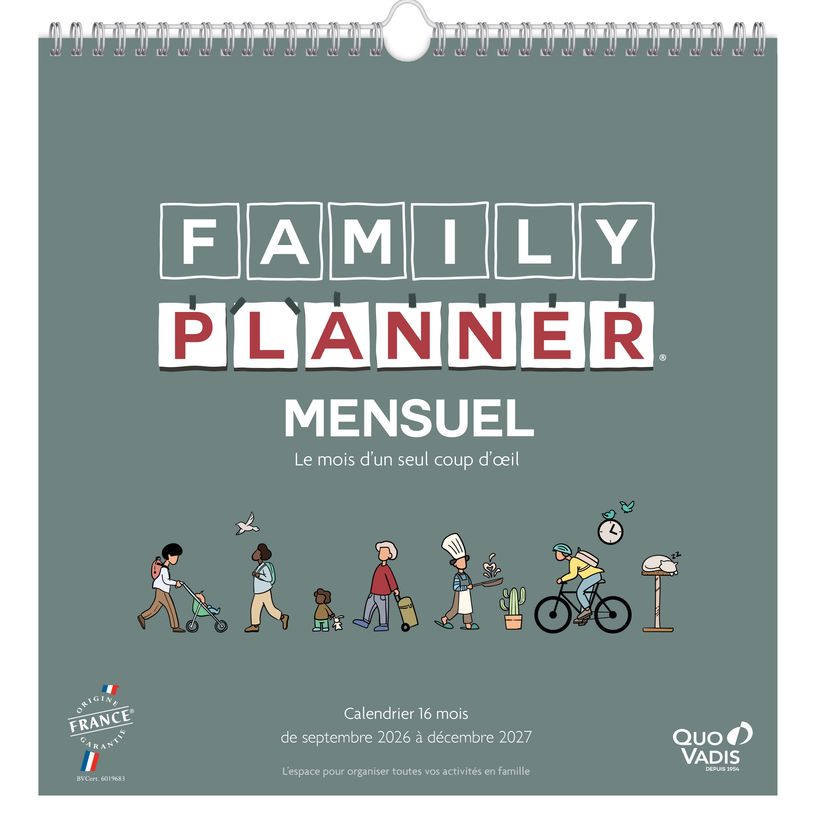 3371010289707-Quo Vadis - Calendrier familial à feuillets - Spiralé - 2026-2027 - Français - Family Planner - 16 mois de septembre à décembre - 30x30 cm - Papier Clairefontaine blanc - Fabri--0