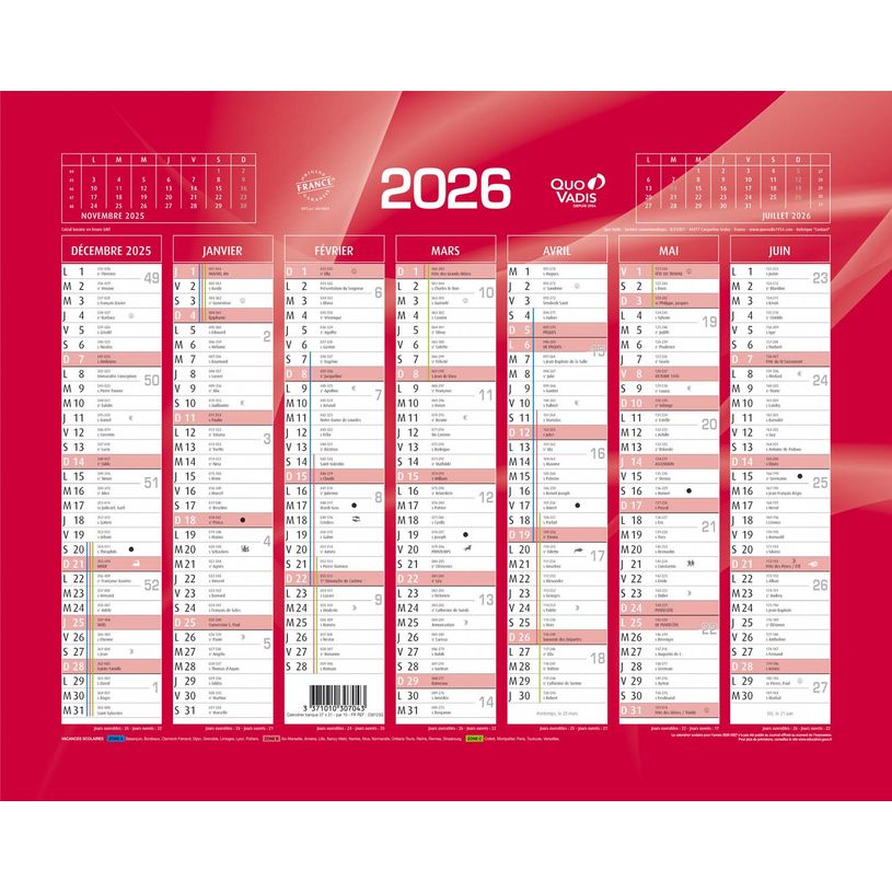 3371010307043-Quo Vadis - Calendrier bancaire 7 mois par face - 21 x 27 cm - rouge--0