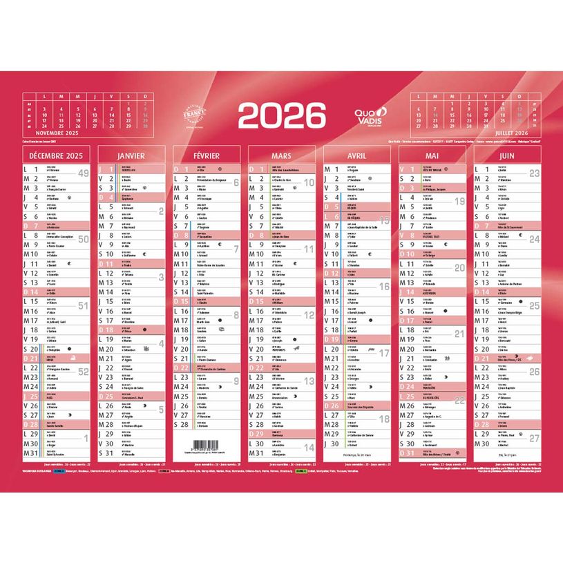 3371010307081-Quo Vadis - Calendrier bancaire 7 mois par face - 40,5 x 55 cm - rouge--0