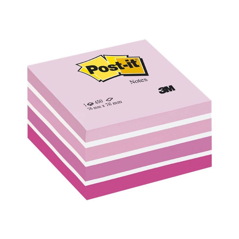 4001895871351-Post-it - Bloc Cube - 450 feuilles - 76 x 76 mm - couleurs assorties rose Light plaisir-P_79351002_2-1