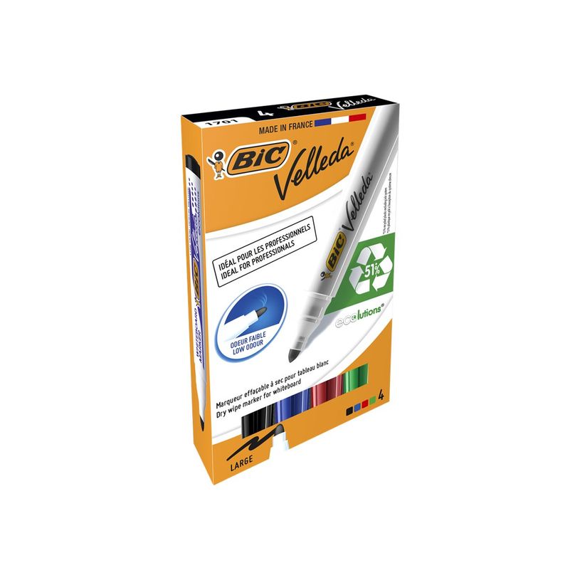 3086120017040-BIC VELLEDA 1701 - Pack de 4 marqueurs effaçables - pointe ogive - couleurs assorties-P_79351087_1-5