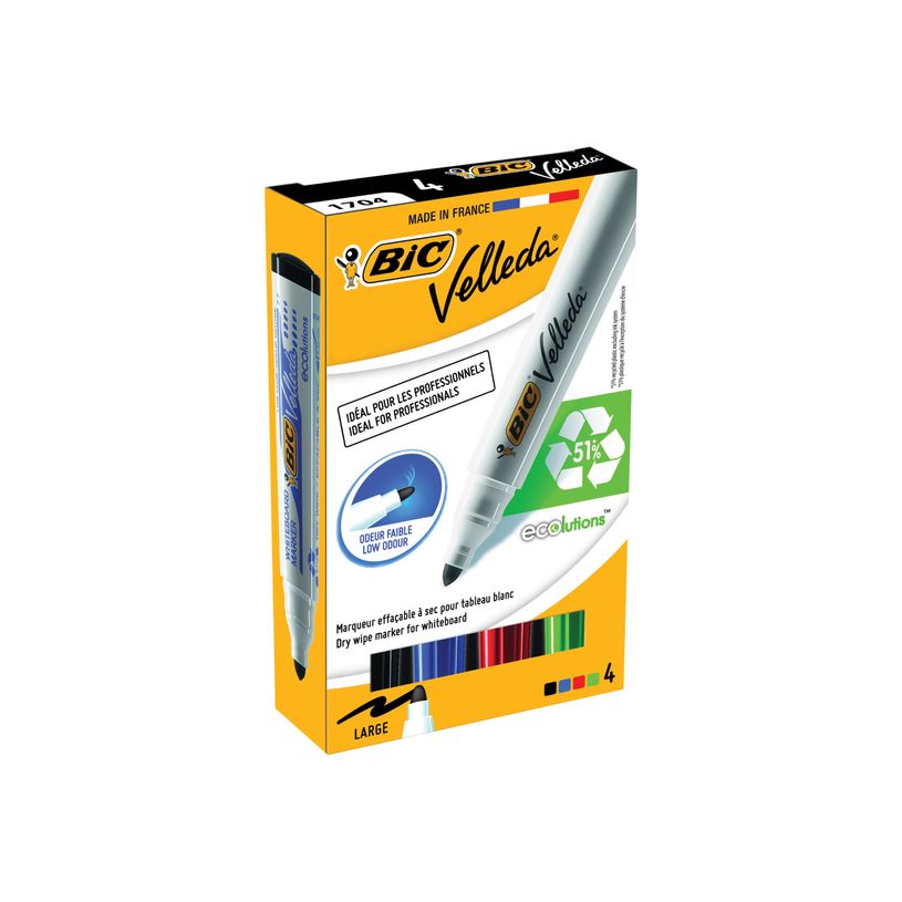 3086120017040-BIC VELLEDA 1701 - Pack de 4 marqueurs effaçables - pointe ogive - couleurs assorties-P_79351087_8-6