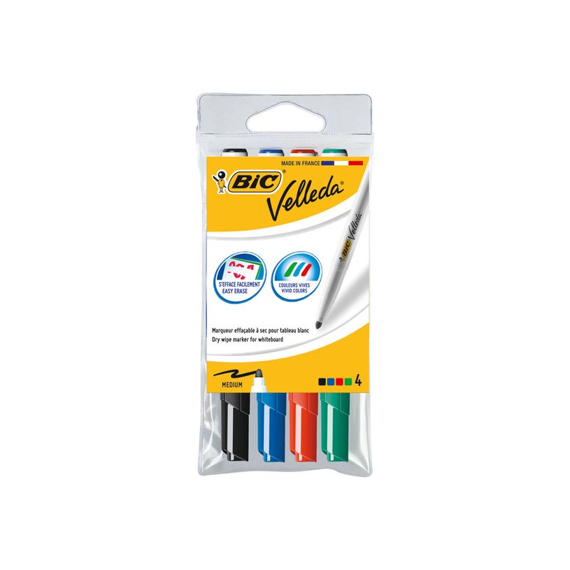 3086120017446-BIC VELLEDA 1741 - 4 Marqueurs - effaçables - pour tableau blanc - noir, rouge, bleu, vert-P_79351089_2-1